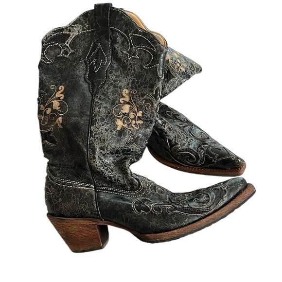 Corral Shoes - Corral Vintage Women’s Boots Black Lizard Inlay Size 7.5 Snip Toe